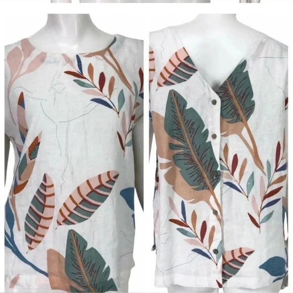 Cynthia Rowley 100% linen leaf back button down size Medium never worn - Picture 2 of 6